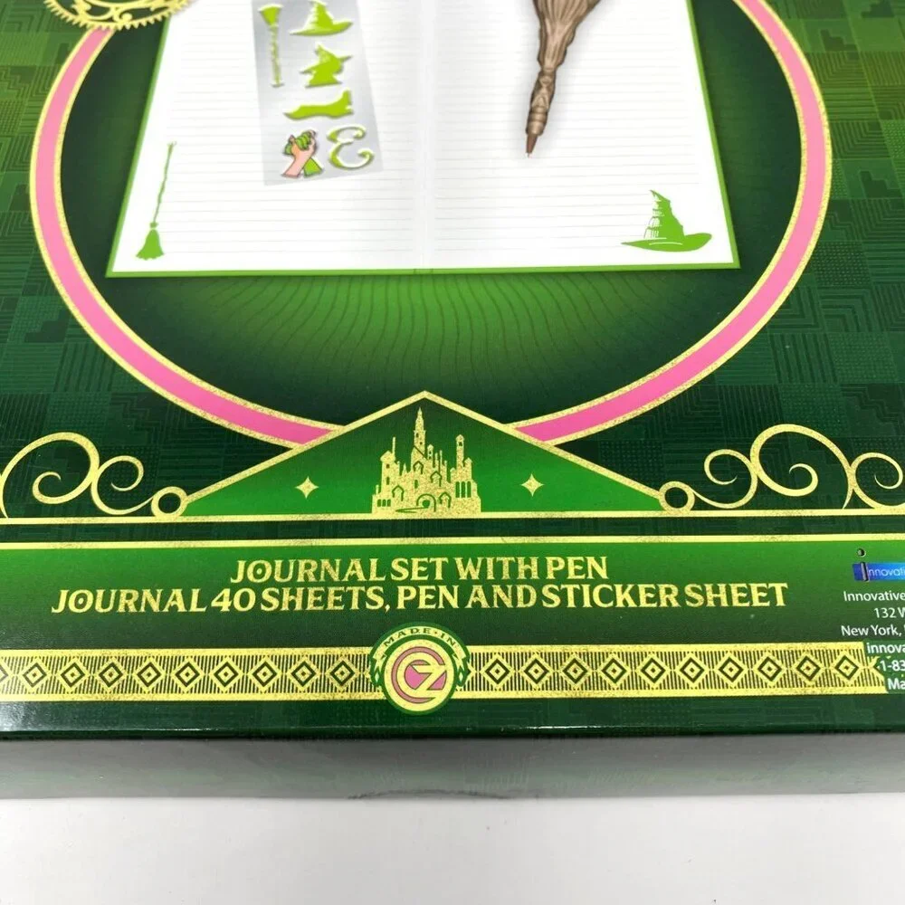 Wicked Elphaba Journal Set Broom Pen Puffy Stickers 40 Page Blank Book